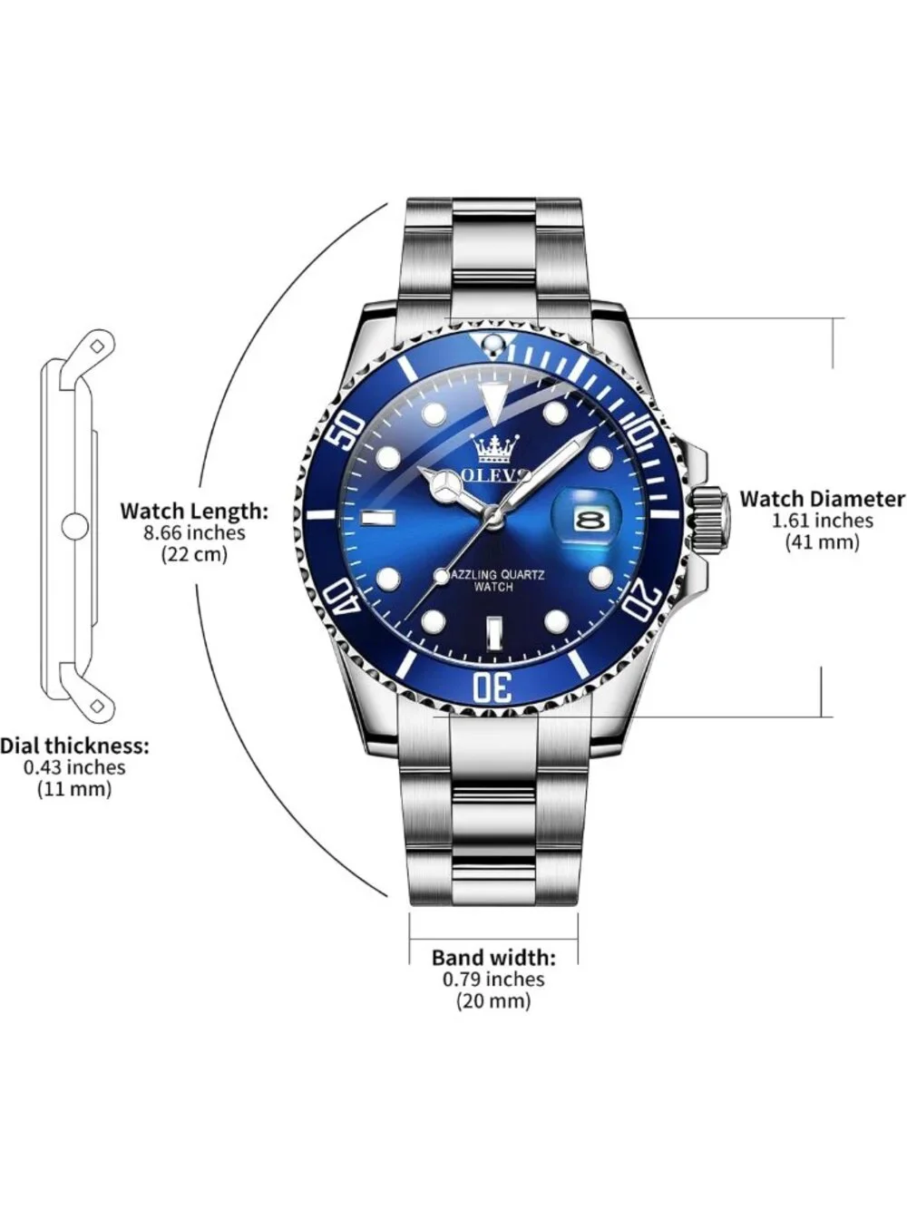 Luxury Men's Dress Watch - Big Face Stainless Steel Analog Quartz Timepiece